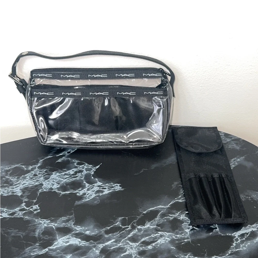 MAC Cosmetics Black and Transparent Makeup Bag Purse Set of 2 AUTHENTIC